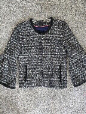 J. Crew Belle Sequin Tweed Lady Jacket Black White Size 0